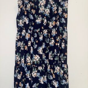 LC Lauren Conrad Navy Floral Midi Skirt